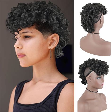 Mohawk Wigs for Black Women - Curly Ponytail with Bangs Clip-in Hair