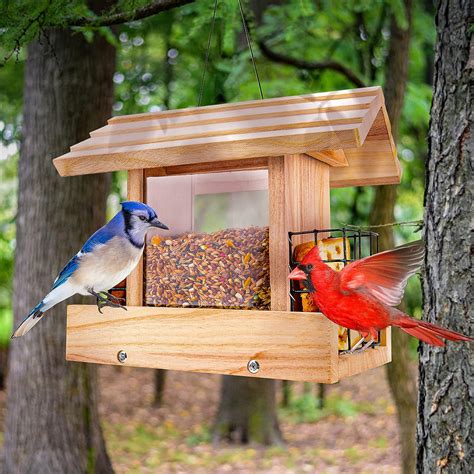 Amazon.com : Bird Feeders for Outdoors Hanging - Wooden Bird Feeder