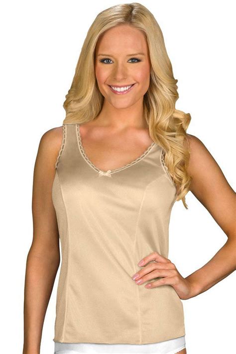 Shadowline Women's Princess Wide Strap Nylon Camisole 2410, V-Neck Lace