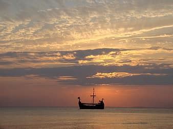 ship, sunset, flags, flags and pennants, sea, north sea | Pikist