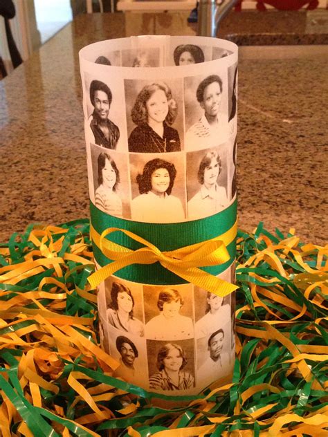 First table centerpiece for class reunion done! Using photos from ...