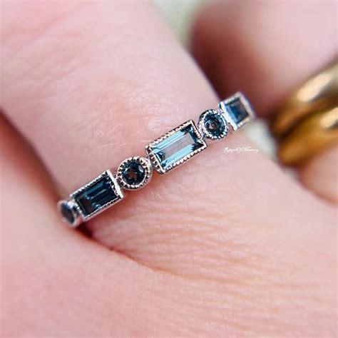Natural London Blue Topaz Wedding Band Blue Topaz Half - Etsy
