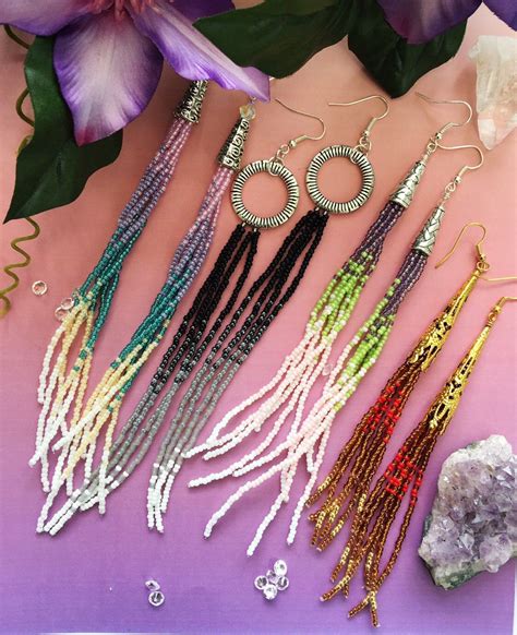 Seed bead tassel earrings Shoulder duster earrings black & | Etsy | How ...
