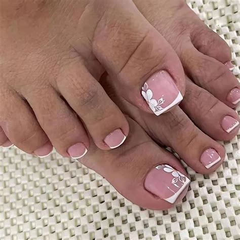 24 шт. Короткие квадратные французские однотонные Цветочные ногти с 1 ...