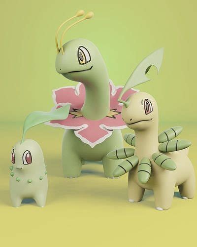 chikorita evolution   model  printable cgtrader