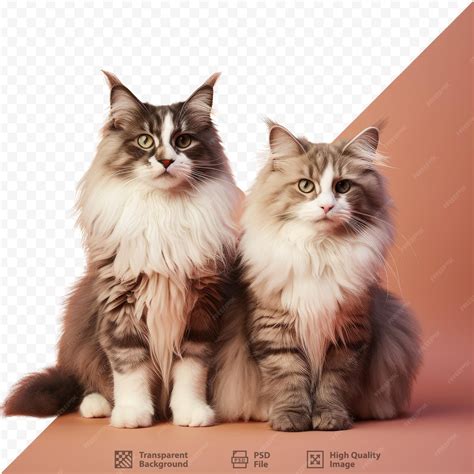 Premium PSD | Brown and silver long haired cats of the siberian breed