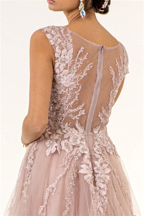 Dusty Rose Long Formal Cap Sleeve A Line Evening Prom Dress - Prom