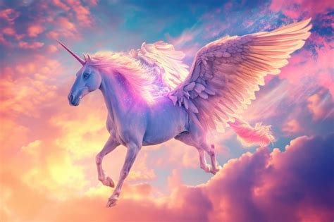Premium Photo | Elegant Pink Pegasus Soars Majestically In The Colorful ...