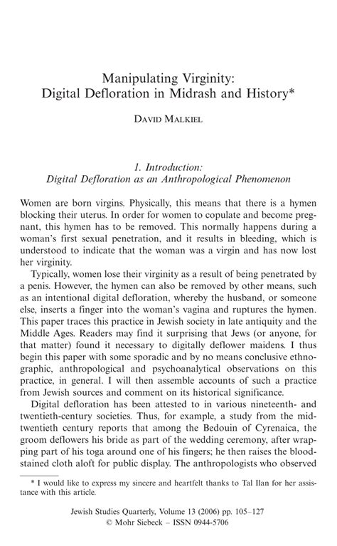 (PDF) Manipulating Virginity: Digital Defloration in Midrash and History
