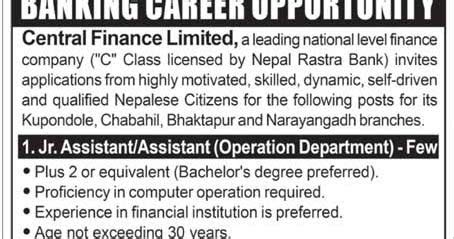 vacancy  central finance limited