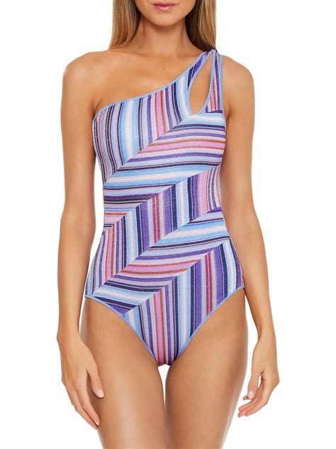 Becca Womens Metallic One Shoulder One-Piece Swimsuit - Walmart.com