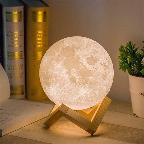 Methun 3D Moon Lamp with 5.9 Inch Wooden Base - Mother's Day LED Night ...