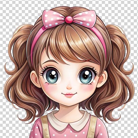 Cute and beautiful girl cartoon portrait isolated on transparent ...