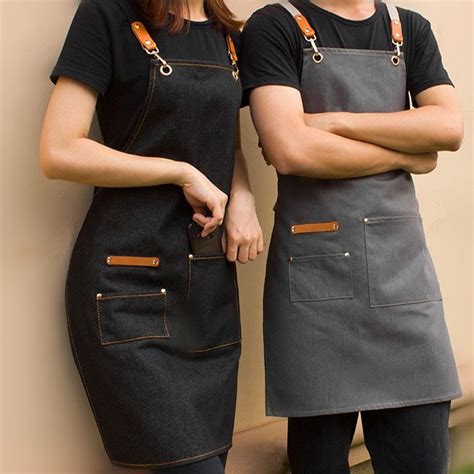 Black Gray Denim Apron Crossback Cotton Straps - Little Tailor Studio ...