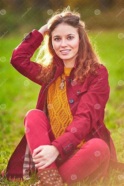 outdoor portrait  beautiful redhead woman stock image image