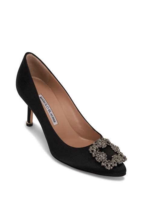 Manolo Blahnik - Hangisi Black Satin Embellished Pump, 70mm