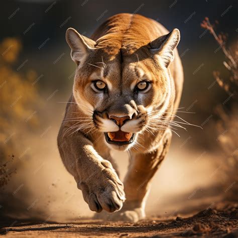 Premium AI Image | a mountain lion jumps through a dusty area
