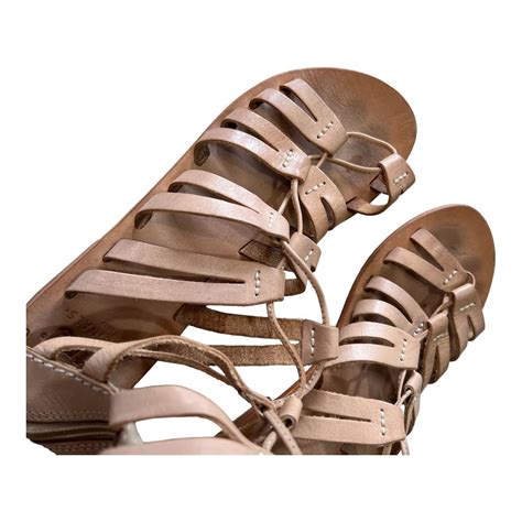 Mtng Nude Gladiator Sandals Lace up nude leather... | Depop