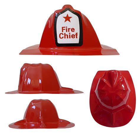 Children Red Firefighter Fire Chief Plastic Hat – Dress Up Costume ...