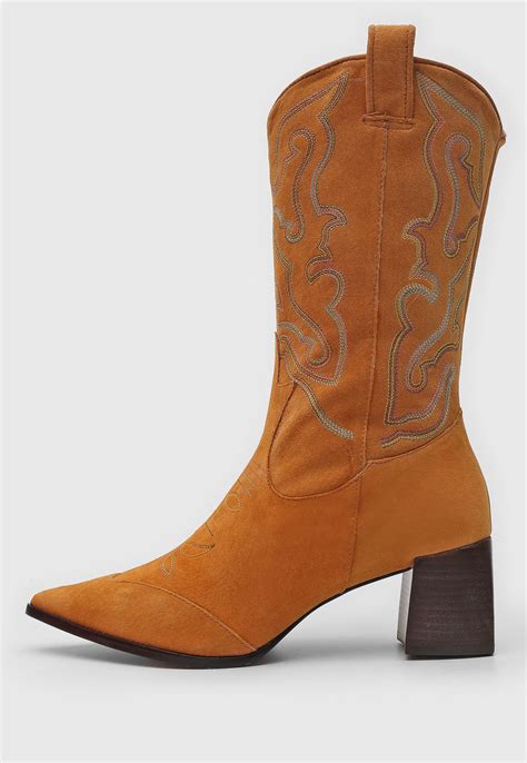 Botas Da Luiza Barcelos - Bota Western Luiza Barcelos Camurça Bordada Caramelo - Compre Agora ...
