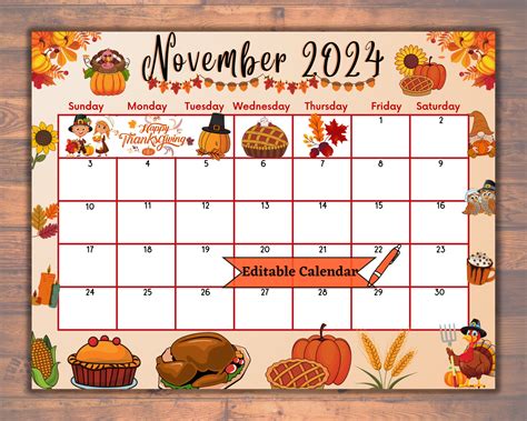 November 2024 Calendar Thanksgiving Free Printable | Printable Calendar