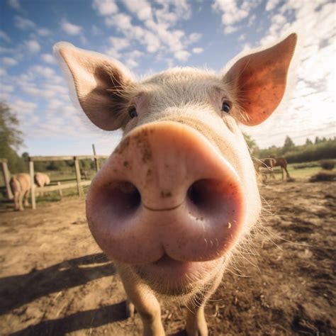 Premium AI Image | Pig sniffing the camera face portrait