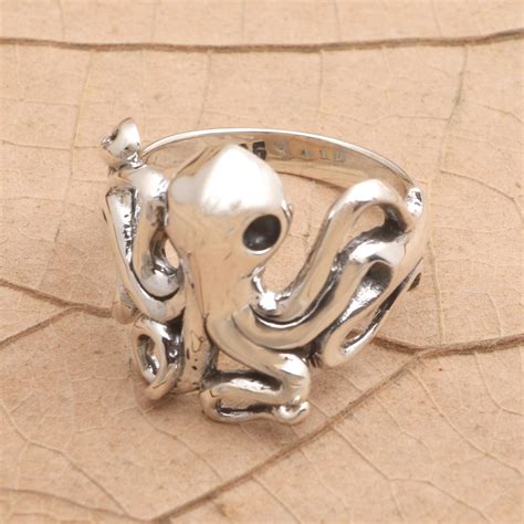 Hand Made Sterling Silver Octopus Ring - Octopus Friend | NOVICA