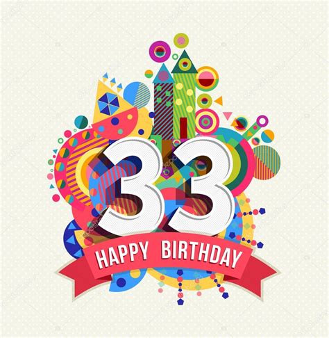 Feliz cumpleaños 33 años tarjeta de felicitación poster color — Vector ...