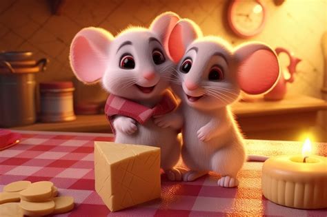 Premium AI Image | Two happy cartoon white mice smiles on their faces ...