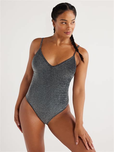 Love & Sports Women's Metallic V-Neck One-Piece Swimsuit with