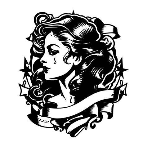 Stunningly beautiful Hand drawn black and white tattoo design of a girl