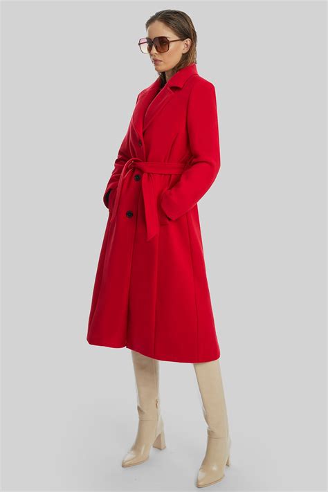 Three Buttons Belted Coat Red