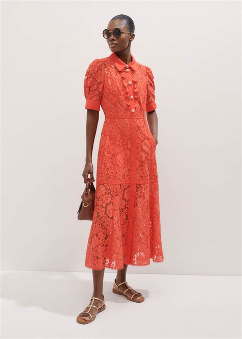 Women's Orange Lace Ruffle Maxi Dress | ME+EM