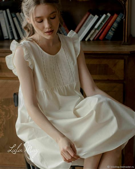 Ночная сорочка Cotton Flower из ванильного хлопка и кружева, ночнушка ...