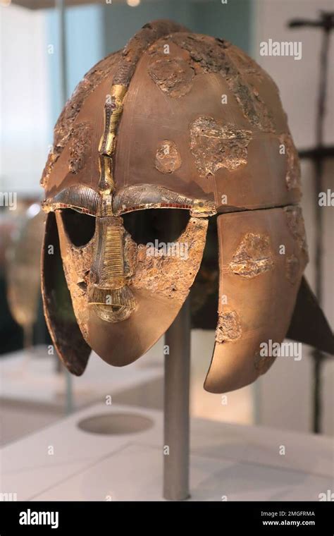 The Sutton Hoo Helmet, part of the Sutton Hoo treasure at the British ...