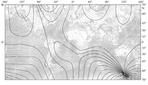 map   isolines  magnetic declination isogones based