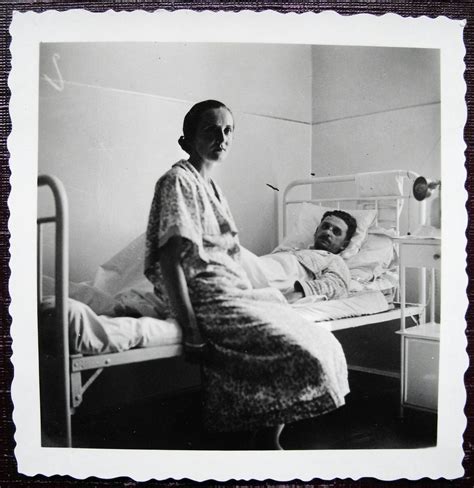 vintage photo  hospital patient  visitor  stock photo
