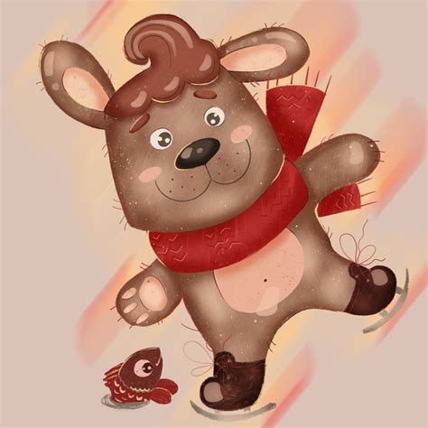 Иллюстрация Собачка на коньках в стиле 2d, детский