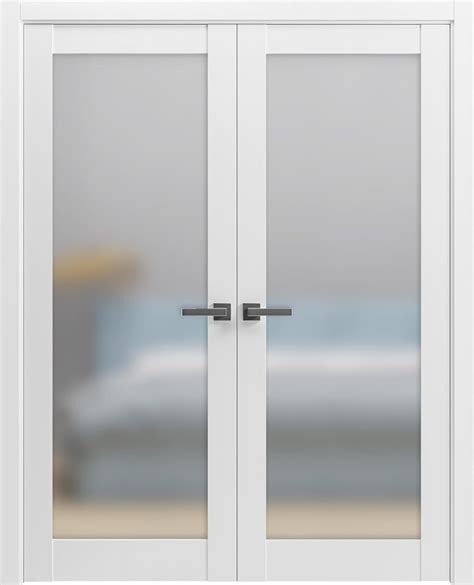 Solid French Double Doors 72 x 80 inches Frosted Glass | Planum 2102