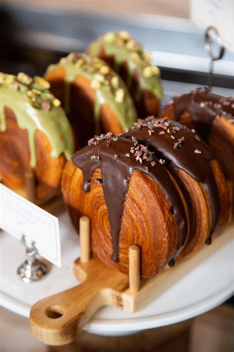 delicious pastries  chocolate  green toppings croissant filled