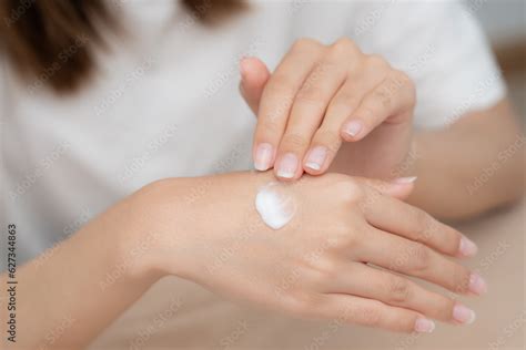 spa and treatment skin hand, Woman applying organic moisturizing hand ...