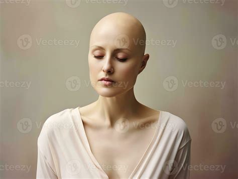 AI generated Portrait of caucasian bald girl, alopecia and cancer