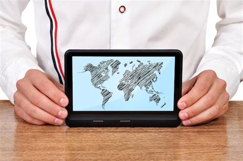 premium photo tablet  world map