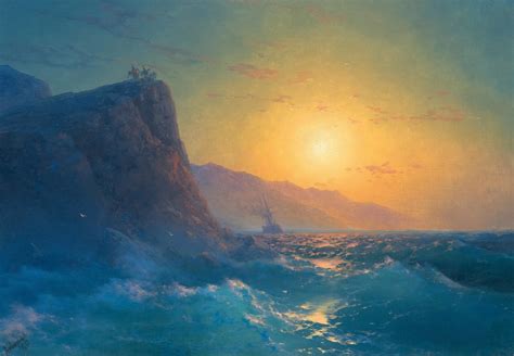 Ivan Aivazovsky – View of a steep, rocky coast and a rough sea at ...