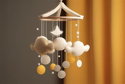 Premium AI Image | golden brown and white baby mobile in the style of ...