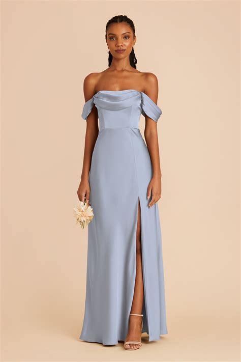 Mia Matte Satin Dress in Dusty Blue | Birdy Grey