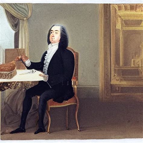 colorized photo  gf handel  powdered wig eating stable