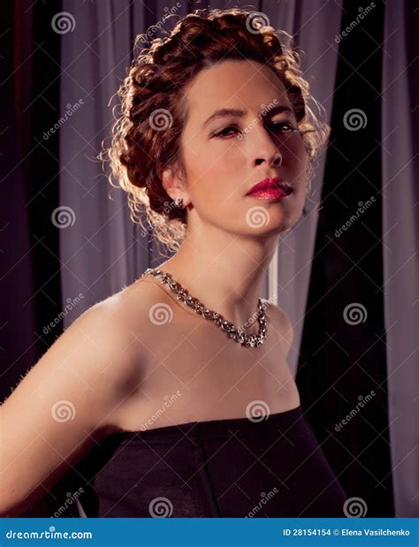 Elegant Bosomy Mature Woman in Black Tight Dress Stock Photo - Image of