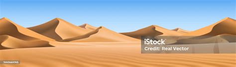 Big Realistic Background Of Sand Dunes Desert Landscape With Blue Sky ...