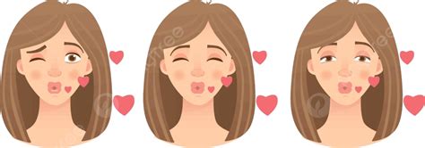 Emotions Of Womans Face Set Amorous Female Head Vector, Amorous, Female ...